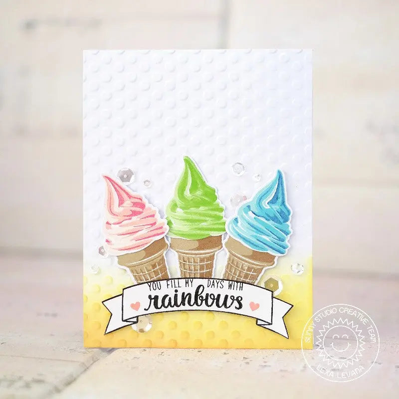 Sunny Studio Stamps Two Scoops Soft Serve Rainbow Cone Polka-dot Embossed Card