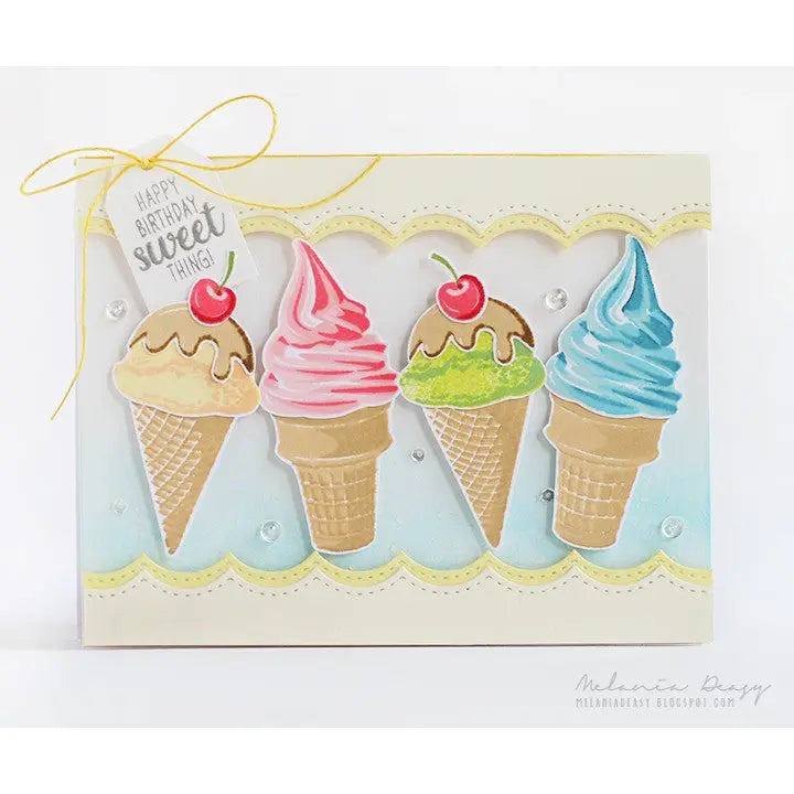 Sunny Studio Stamps Two Scoops Happy Birthday Sweet Thing Ice Cream Handmade Card (using 4x6 Color Layering Layered Clear Photopolymer Stamp Set)