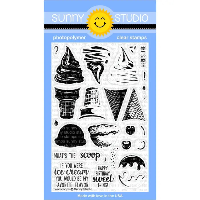 Sunny Studio Stamps Two Scoops Ice Cream 4x6 Clear Photopolymer Layering Stamp Set