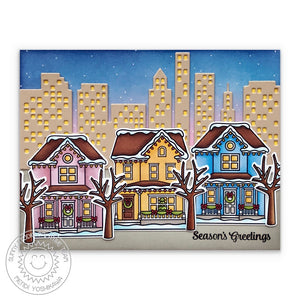 Sunny Studio Stamps Victorian Houses with City San Francisco Inspired Holiday Christmas Card using Cityscape Cutting Dies