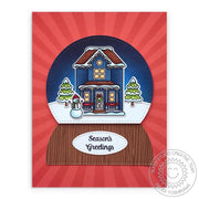 Sunny Studio Season's Greetings House in Snow Globe Holiday Card using Victorian Christmas 2x3 Clear Photopolymer Stamps