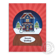 Sunny Studio Stamps Season's Greeting House in Snow Globe Holiday Christmas Card using Stitched Semi-Circles Cutting Dies