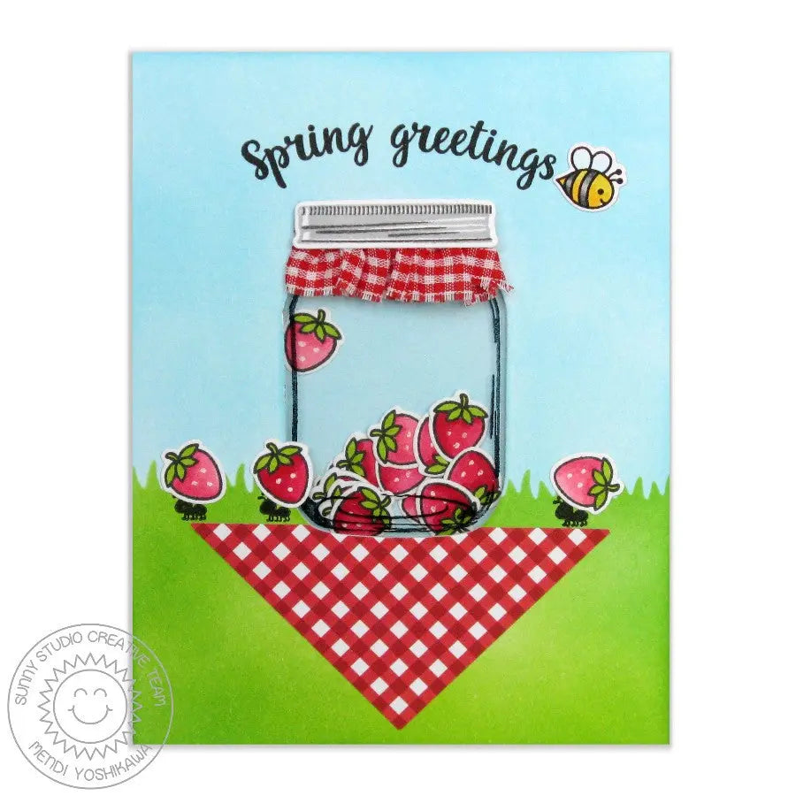 Sunny Studio Stamps Spring Greetings Vintage Jar Strawberry Shaker Card