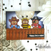 Sunny Studio Stamps Happy Owl-o-ween Costumed Owls sitting on a Fence Card