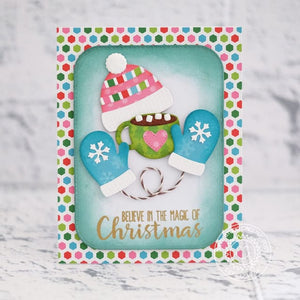 Sunny Studio Stamps Believe In The Magic of Christmas Hat, Mittens & Hot Cocoa Card (using Holiday Cheer 6x6 Paper Pad)