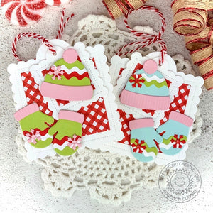 Sunny Studio Stamps Hat & Mittens Red Gingham Holiday Christmas Scalloped Gift Tags (using Warm & Cozy Metal Cutting Dies)