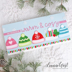 Sunny Studio Stamps Warm & Cozy Hat Slimline Holiday Christmas Card (using Loopy Letter Alphabet Dies)
