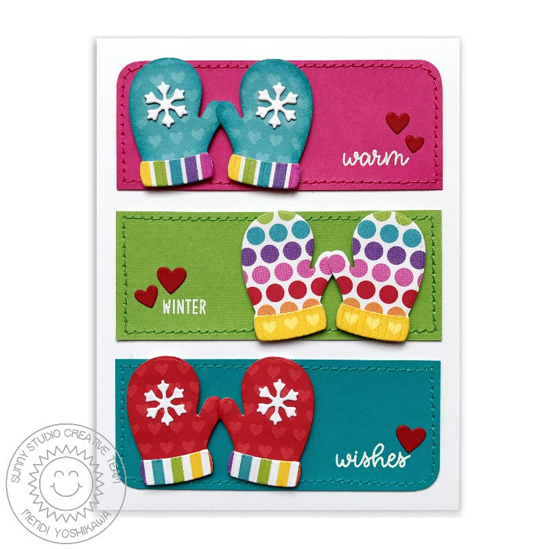 Sunny Studio Stamps Warm & Cozy Warm Winter Wishes Mitten Colorblocked Card