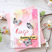 Sunny Studio Stamps Pink Mixed Media Palm Leafs & Butterflies Hugs Thinking of You Card (using Summer Greenery Cutting Dies)