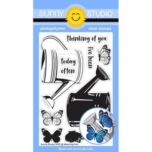 Sunny Studio Watering Can Layering Layered Butterfly Butterflies 4x6 Clear Photopolymer Spring & Summer Stamps