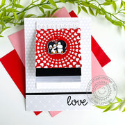 Sunny Studio Stamps Red, Black & White Penguins Love Themed Wedding Card (using Bursting Heart Background Metal Cutting Die)