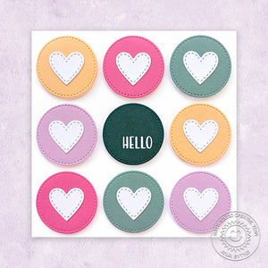 Sunny Studio Stamps Stitched Heart Circle Grid CAS Clean & Simple Handmade Card (using Window Quad Circle Cutting Dies)
