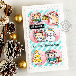 Sunny Studio Aqua & Pink Merry Little Christmouse Punny Mice Holiday Christmas Card using Window Quad Circle Cutting Dies