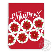 Sunny Studio Stamps Graphic Stitched Circles Poinsettia Holiday Christmas Card using Window Quad Circle Metal Cutting Dies