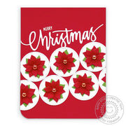 Sunny Studio Stamps Merry Christmas Layered Poinsettias Floral Holiday Card (featuring Ruby Red Wineberry Pearls)