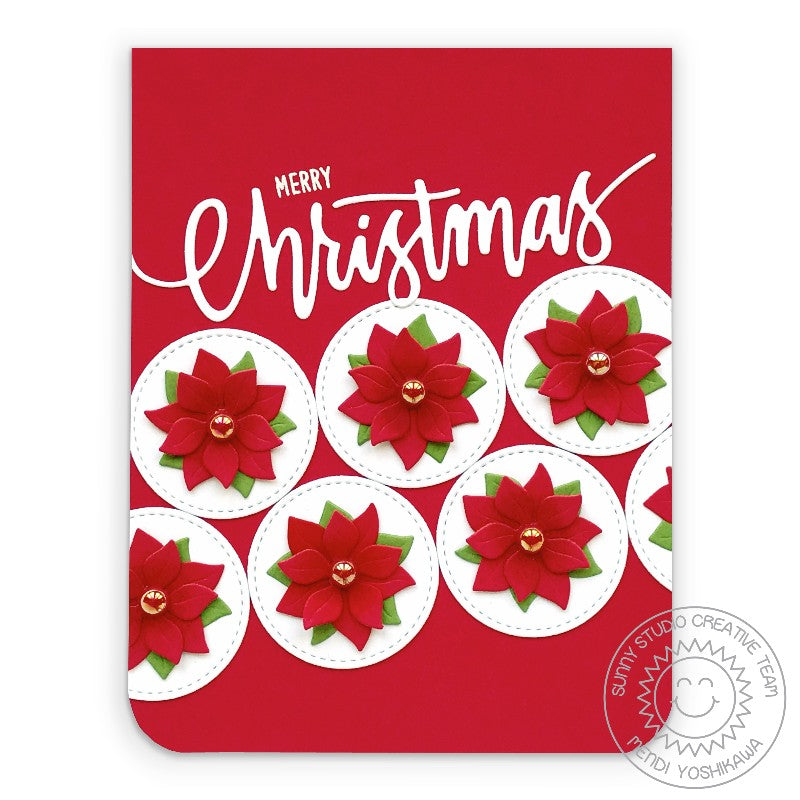 Sunny Studio Stamps Merry Christmas Layered Poinsettias Floral Holiday Card (featuring Ruby Red Wineberry Pearls)