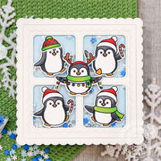 Sunny Studio Stamps Penguin White Grid Scalloped Christmas Holiday Shaker Card using Window Quad Square Metal Cutting Dies