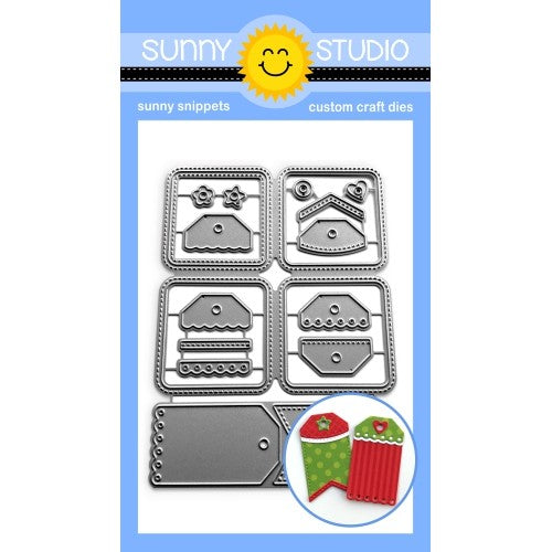 Sunny Studio Stamps Window Quad Square Grid Stitched Cutouts with 2 Mini Mix and Match Gift Tags Metal Cutting Dies