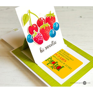 Sunny Studio Stamps Green Woodgrain Berry Sliding Card (using Amazing Argyle 6x6 Paper)