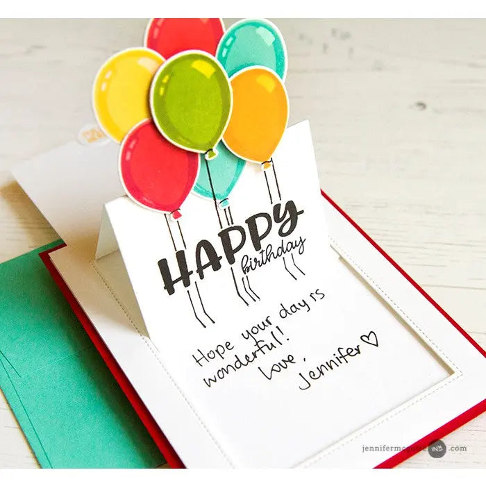 Sunny Studio Stamps Happy Birthday Balloon Sliding Window Pop-up Card by Jennifer McGuire
