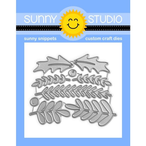 Sunny Studio Stamps Winter Greenery Twigs, Sprigs, Holly Leaves & Berries Christmas Holiday Metal Cutting Dies