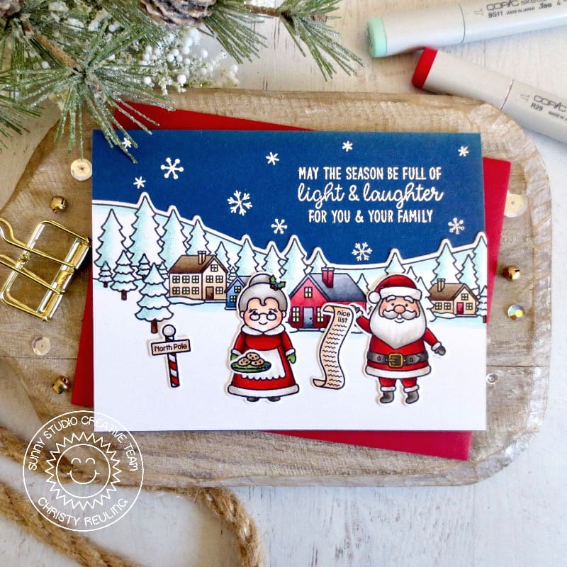 Sunny Studio May Season Be Full of Light & Laughter Santa & Mrs. Claus Christmas Card using Inside Greetings Holiday Stamps
