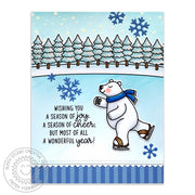 Sunny Studio Stamps Polar Bear Ice Skating Handmade Holiday Christmas Card (using Blue Striped print from Sleek Stripes 6x6 Patterned Paper Pack Pad)