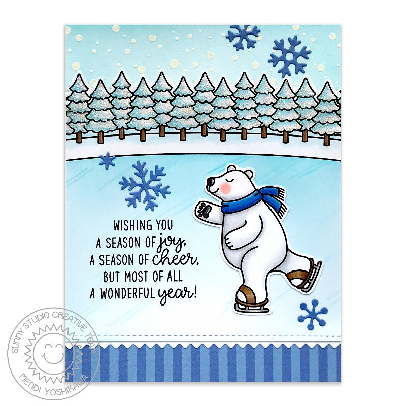 Sunny Studio Stamps Polar Bear Ice Skating Blue Striped Handmade Holiday Christmas Card using Sleek Stripes 6x6 Paper Pad