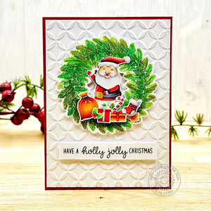 Sunny Studio Santa Holly Jolly Christmas Holiday Wreath Embossed Card (using Santa Claus Lane 4x6 Clear Stamps)