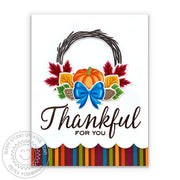 Sunny Studio Thankful For You Autumn Pumpkin & Fall Leaf Vine Wreath Card (using Elegant Leaves 4x6 Clear Stamps)