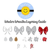 Sunny Studio Winter Wreaths Bow, Poinsettia, Pinecone and Berries Twig Stamp Layering Alignment Guide SSCL-342