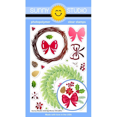 Sunny Studio Winter Wreaths 4x6 Christmas Holiday Clear Photopolymer Stamps SSCL-342