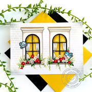 Sunny Studio Stamps House Windows with Curtains, Flower Boxes & Birds Card  (using Wonderful Windows Metal Cutting Dies)