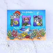 Sunny Studio Kids Snorkling with Fish & Stinray Punny Ocean Aquarium Card (using Tropical Scenes 4x6 Clear Border Stamps)