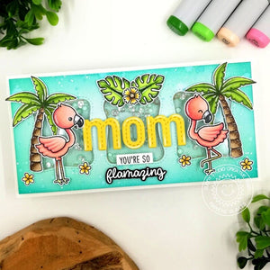Sunny Studio You're so Flamazing Mom Punny Mother's Day Mini Slimline Card (using Fabulous Flamingos 4x6 Clear Stamps)