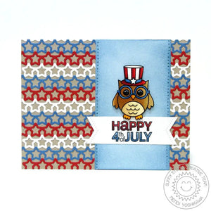 Sunny Studio Stamps Red, White, & Blue Kraft  Star Background Owl Fourth of JulyCard using Star Border Metal Cutting Die