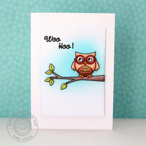 Sunny Studio Woo Hoo CAS Owl on Tree Branch Congratulations Encouragement Card using 3x4 Clear Photopolymer Stamps