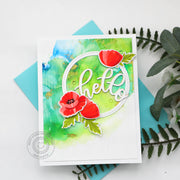 Sunny Studio Red Poppies Flowers Hello Wood Embossed Card (using Poppy Fields 4x6 Clear Stamps)