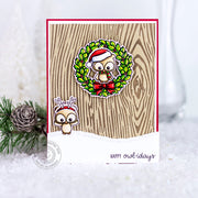 Sunny Studio Stamps Happy Owlidays Owl with Wood Textured Tree Winter Holiday Christmas Card by Rachel Alvarado