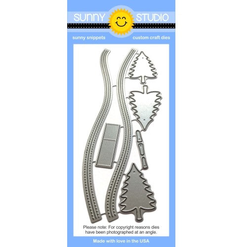 Sunny Studio Stamps Woodland Borders Steel Rule Die Set with sloped hillside & fir trees