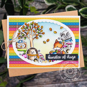 Sunny Studio Stamps Woodsy Autumn Fall Rainbow Animals with Tree in Oval Frame Handmade Card by Eloise