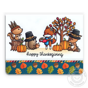 Sunny Studio Stamps Woodsy Autumn Critter Pilgrims & Native American Thanksgiving Handmade Card with Fall Leaves & Pumpkins