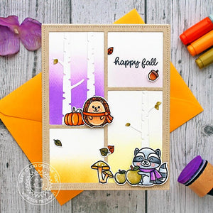 Sunny Studio Stamps Happy Fall Hedgehog & Raccoon Autumn Card (using Rustic Winter Birch Tree Metal Cutting Dies)