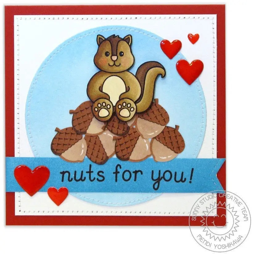 Sunny Studio Stamps Nuts for You Squirrel Love Themed Card using Basic Mini Shape Heart Metal Cutting Dies
