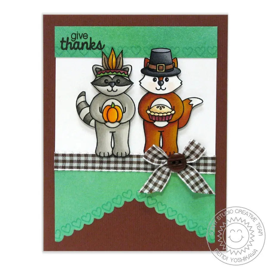 Sunny Studio Stamps Give Thanks Pilgrim & Native American Thanksgiving Handmade Card with Scalloped Edge (using Fishtail Banner II Metal Cutting Dies)
