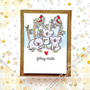 Sunny Studio G'Day Mate Koalas in Trees with Parrots Wood Embossed Card (using Outback Critters 4x6 Clear Stamps)