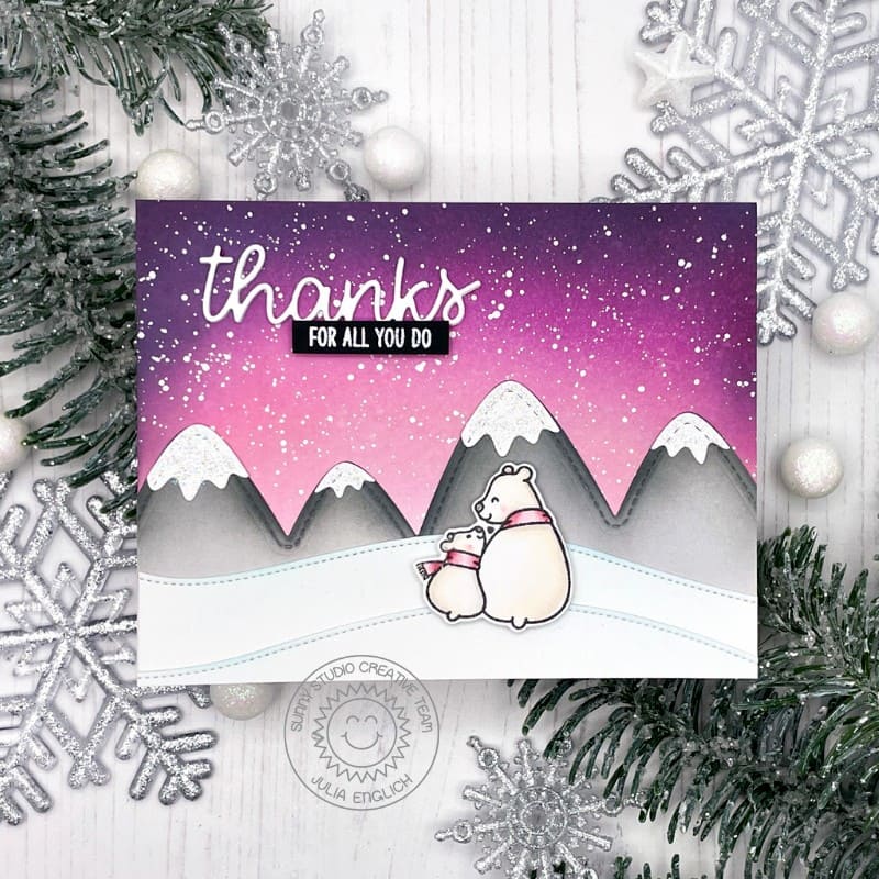 Sunny Studio Thanks For All You Do Polar Bears Winter Card (using Words of Gratitude 4x6 Clear Stamps)