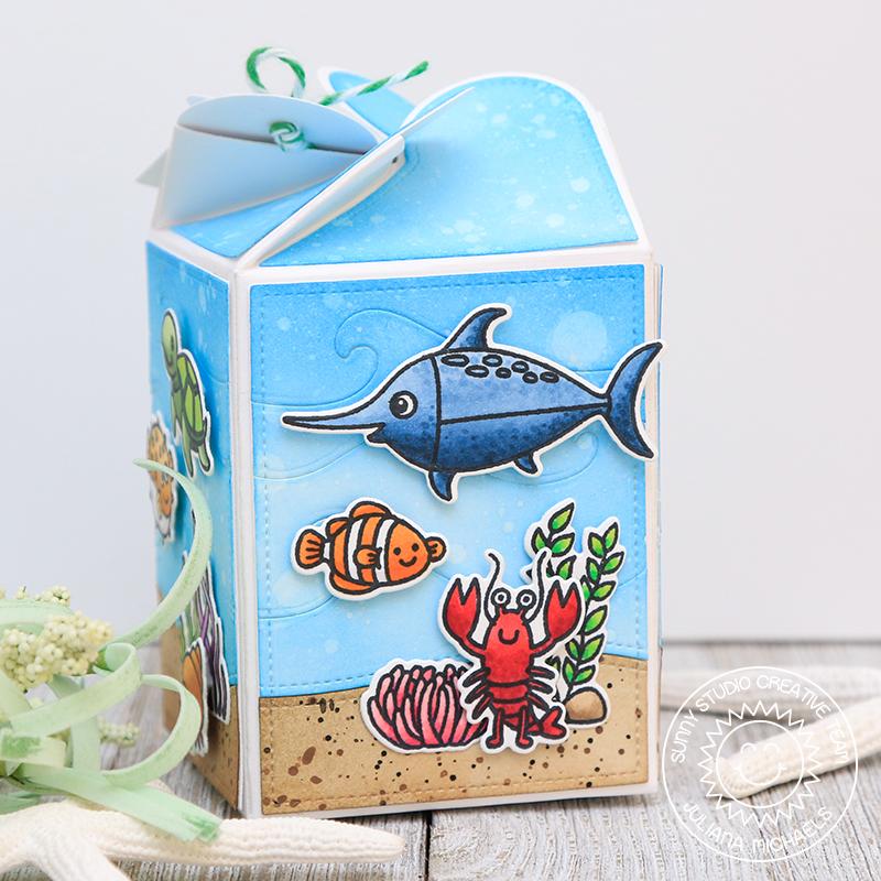Sunny Studio Stamps Ocean Themed Wrap Around Treat Box (using Catch A Wave Dies for background)