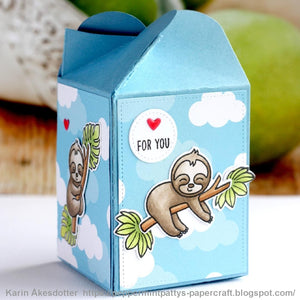 Sunny Studio Stamps Silly Sloths With Blue Cloud Print Sky & Red Hearts Treat Gift Box by Karin