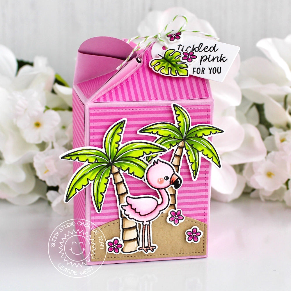 Sunny Studio Stamps Seasonal Trees Summer Palm Tree & Flamingo Gift Box Treat